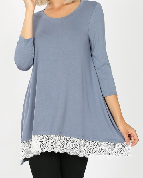Lace Border Top - Cement