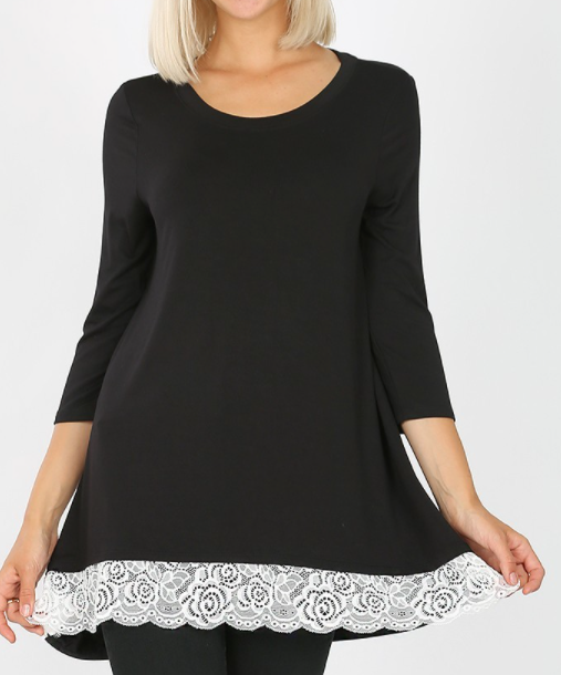 Lace Border Top - Black