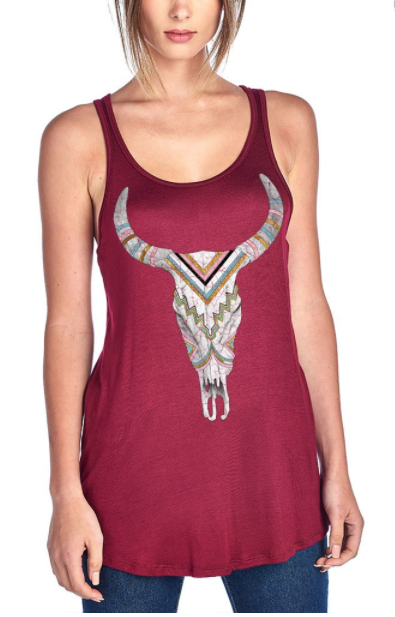 Longhorn Tank Top in Burgundy