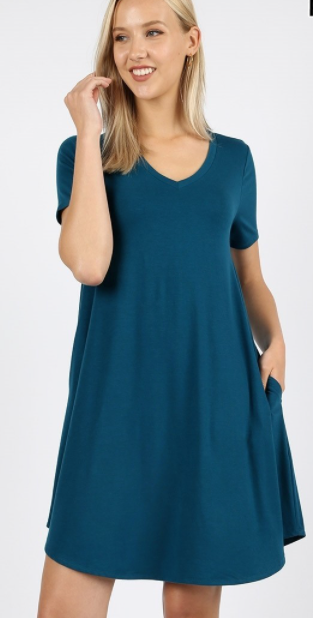 V-Neck T-Shirt Dress in Teal