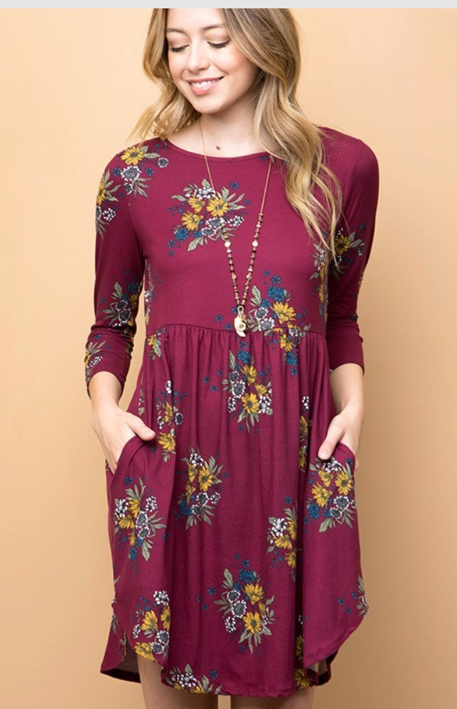 Maroon Floral Plus Sized Dress