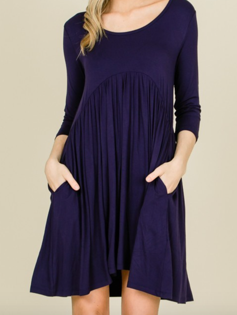 Midnight 3/4 Sleeve Swing Dress