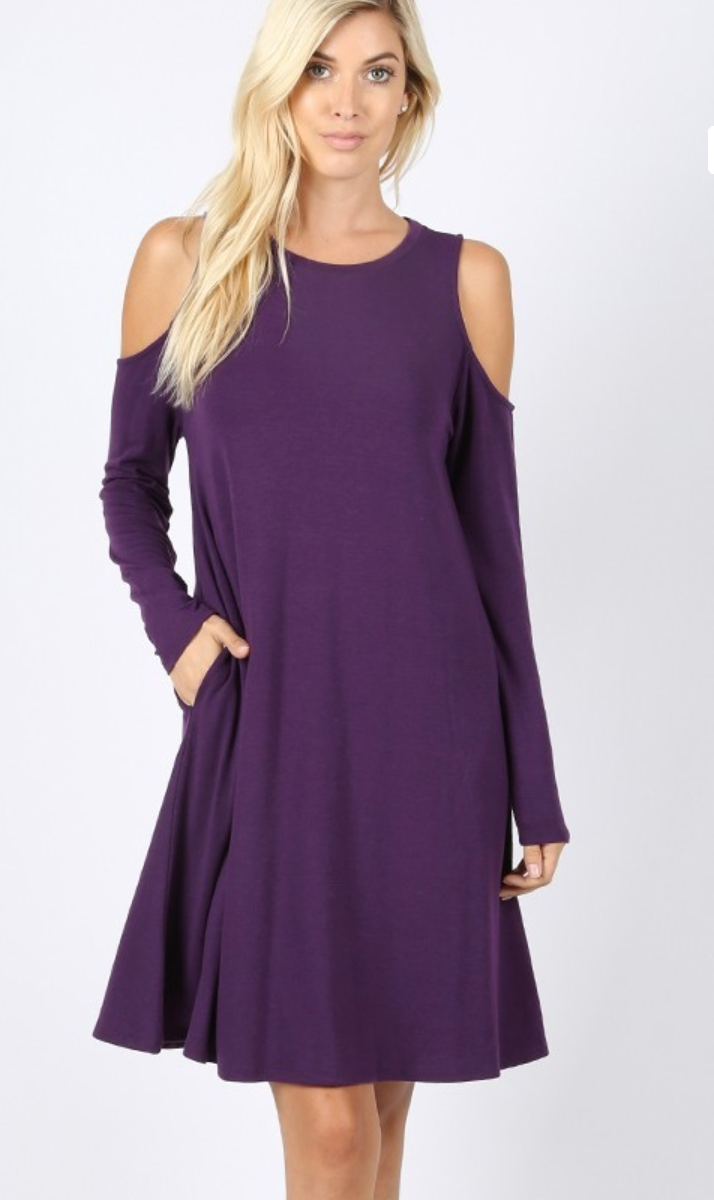 Cold as Ice Shoulder Dress in Dark Purple