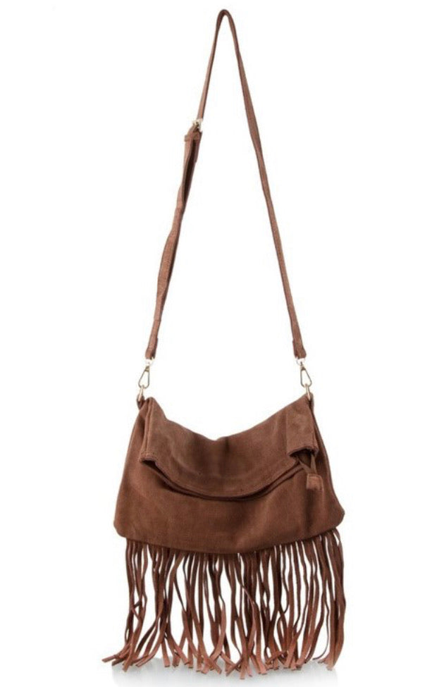 Suede Fringe Bag - Cognac