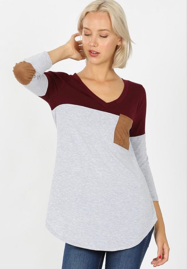 Leathered Up Baseball Top in Burgundy