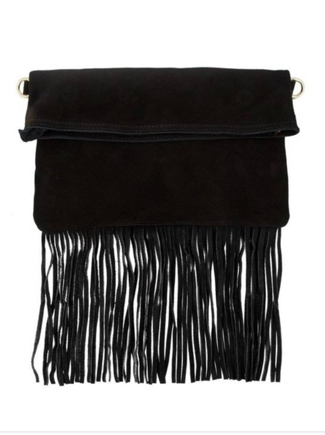 Suede Fringe Bag - Black