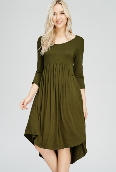 A Closet Staple - Olive 3/4 Sleeve Dress