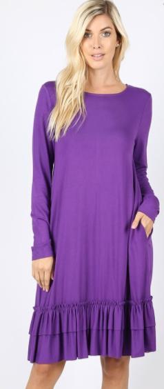 Round Neck Ruffle Dress - Purple