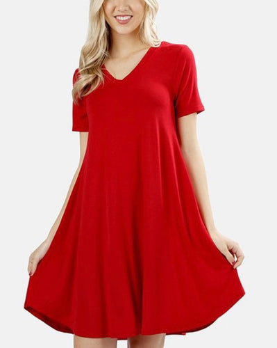 V-Neck T-Shirt Dress in Red
